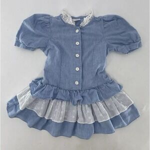Eve Too Byer California Girls Blue‎ Denim Eyelet Ruffle Dress Size 6